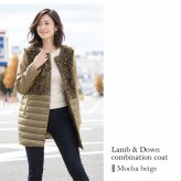 カルガンラム ダウン コンビネーション ノーカラーコート/レディース ダウンコート ファー付き カシミヤコート 冬 異素材 ノーカラーコート ミディアム 30代 40代 50代 ギフト プレゼント 7F (01000713r)
