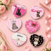 【Toutou PINK】【うちの子グッズ】ペット写真で作る PINK 拡大鏡つきハート型ミラー ｜ うちの子 オーダーメイド 鏡　コンパクトミラー 犬 猫　ギフト