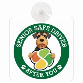 カーサイン 高齢者マーク SENIOR SAFE DRIVER エアデールテリア 車内用 吸盤タイプ 収れん火災防止タイプ 肉球 日本製 車 ステッカー