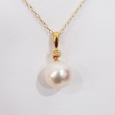 ［pearl586］ 8mm - 8.5mm ホワイトピンク ペンダント ダイヤモンド付 あこや真珠 0.01ct