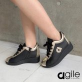 ルコライン 靴 アージレ バイ ルコライン スニーカー agile-006GO BARDOLINO LAM 本革 ブラック 黒 / ゴールド 金色 サイドファスナー付 agile by RUCO LINE