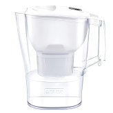 ブリタ ポット型 浄水器 アルーナ 容量2.4L カートリッジ4個付き ろ過水容量1.25L  液晶メモ (交換目安:1日5.3L で4週間 ) 型番:KBALCW4M  サイズ(mm) : 奥行100 横幅249 高さ260mm 実用的