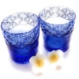 「贅沢仕上げ2個セット」琉球ガラスｘ東京切子　ロックグラス　蒼