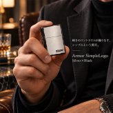 ZIPPO ライター アーマー ジッポ 重厚 シンプル ロゴ シルバーサテン＆ブラック 両面コーナー彫刻 黒銀 渋い かっこいい おしゃれ ギフト プレゼント