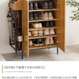 キャビネット 収納家具 マルチラック 多機能 小物入れ リビング スリッパ 玄関 下駄箱 シューズボックス キッチン サニタリー 石目調 木目調 左右入れ替え 子供部屋 S字フック スリム コンパクト 省スペース: 収納スペースは扉収納 収納棚 アイアン