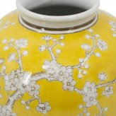 シノワズリ 花びん 丸型 高さ23cm イエロー 磁器 フラワーベース 花瓶 花器 ディスプレイ 置物 風水 開運