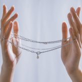 ネックレス 二重 チェーン パールチャーム ブラス ペアアクセ ユニセックス お揃い