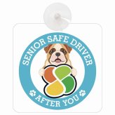 カーサイン 高齢者マーク SENIOR SAFE DRIVER ブルドッグ 車内用 吸盤タイプ 収れん火災防止タイプ 肉球 日本製 車 ステッカー