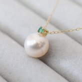 ［pearl601］8mm - 8.5mm ホワイトピンク ペンダント ネックレス 5月 誕生石 エメラルド あこや真珠