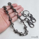 ウォレットチェーン 財布 メンズ 金剛杵 ユニークチェーン 十字架 クロス 316L ごつめ 2クリップ ロング 長め ガンメタ ブラック 個性的 ズボン 財布紐 盗難防止 紛失防止 男性