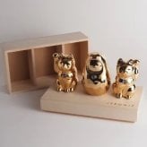 【縁起物×天然石】Jeramic開運招福セット / 招き猫×だるま / ゴールド / 3体セット / ギフトボックス付き / 瀬戸焼 置物【送料無料（北海道・沖縄を除く）】