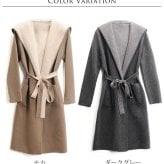 カシミヤ 混 ニット コート レディース フード付き リバーシブル ブランド ラップコート モカ/ダークグレー/9号 上着 アウター 防寒 無地 ガウン 母親 女性 プレゼント ギフト (02000223r)