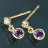 ピアス レディース 誕生石 2月 アメジスト アンティーク調 ミル打ち 18金 イエローゴールド K18 ジュエリー アクセサリー ギフト プレゼント