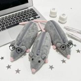 ネズミ ペンケース ぬいぐるみ ふわふわ アニマル 筆箱 メガネ付き かわいい 文房具 小物入れ ペンポーチ 学生 男の子 女の子 持ち運び プレゼント ギフト