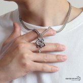 ステンレス スネークネックレス ヘビ ペンダントネックレス ダブル喜平チェーン 6面カット ごつめ シルバー 燻し アニマル ユニーク リアル 鱗 メンズ 男性 金属アレルギー対応