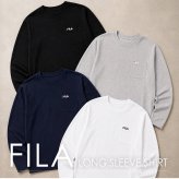  FILA フィラ Tシャツ メンズ 長袖 胸ポケット付き クルーネック 綿混 ワンポイントロゴ 刺繍 ロンT スポーツブランド トップス カットソー おしゃれ シンプル 無地 韓国 M L LL 3L 大きいサイズ 白 黒 紺 中学生 高校生 outfit