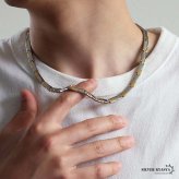 純チタン製 軽い 磁気ネックレス チタンネックレス メンズネックレス ゴールド シルバー 細身 普段使い スポーツ 磁力 磁石 遠赤外線 マイナスイオン メタリック バイカラー 中折れ 男性 金属アレルギー対応