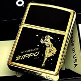 ZIPPO ウインディハート ブラス×ブラック ジッポ Windy ライター メンズ 両面プリント加工 おしゃれ ギフト 金 メンズ プレゼント Heart 黒 ウインディ かっこいい オイルライター レディース