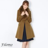Filomo [フィローモ] カシミヤ ブレンド ウール コート フォックス ファー トリミング テーラーカラー 比翼仕立て ベルト 付き レディース モカ/キャメル/ブラック ギフト プレゼント 卒業式 入学式 母 7F (02000250r)