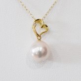 ［pearl585］ 8mm - 8.5mm ホワイトピンク ペンダント ダイヤモンド付 あこや真珠 0.01ct ハート
