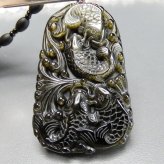 超迫力AAAゴールドオブシディアン鯉彫りデカ天然石ネックレス