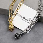 ステンレス ツインベルネックレス 唐草 クレーンベル ゴールド ベル ペンダント 18k gp アラベスク スクエアチェーン