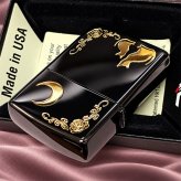 ZIPPO ライター ネコ ブラック ゴールド ジッポ 猫 可愛い 黒金 月 薔薇 女性 レディース ねこ かわいい おしゃれ バラ ギフト プレゼント