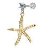 ハワイアンジュエリー ピアス スターフィッシュ ヒトデ ピアス 誕生石選べる シルバー925 イエローコーティング キャッチ シンプル 20G ゲージ 彼女 彼氏 妻 夫 記念日 誕生日プレゼント ハロウィン 【品番：SE210】