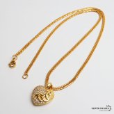 ステンレス ハートネックレス パヴェ ゴールド ダブル喜平 メンズ ペンダント ストーン ハートモチーフ 立体的 唐草模様 ゴールドカラー キラキラ 存在感 男性用 アクセサリー 首飾り ヒップホップ ストリート お兄系