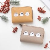BOX型コインケース付き L字ウォレット 【 シマエナガ 】 刺繍 本革 ミニ財布 ギフト