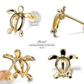 ハワイアンジュエリー ピアス ホヌ イエローゴールド ピアス 幸せ運ぶホヌピアス スタッドピアス 海の守り神 片耳(1個)購入可 K1414K シリコンキャッチ 20G ゲージ BY THE SEA バイザシー メンズ レディース 誕生日 プレゼント ハロウィン 【品番：GE106】