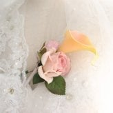コーラルピンククラッチブーケ 胡蝶蘭 チューリップ カラー 造花 前撮り 結婚式 フォトウェディング 428