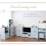 キッチンカウンター キッチン収納 フレンチカントリー レンジ台 幅 75 高さ 90 スライド棚 付 コンセント 収納 棚 ガラス扉 姫 新生活