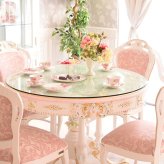 テーブル 6人用 幅160cm ダイニングテーブル 楕円形 チェア ROCOCO ダイニングセット 7点セット 160cm 楕円 ガラス付 イタリア製チェア ロココ調 姫系 猫脚 アンティーク調 ヨーロピ 新生活