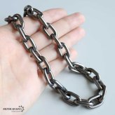 チタン製 軽い あずきチェーンネックレス 長小豆 マンテルネックレス チタンネックレス 幅10mm シルバー 燻し風加工 つけっぱなし メンズ 男性 金属アレルギー対応
