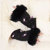 手袋 レディース かわいい おしゃれ 暖かい 冬 防寒 あったか スマホ対応 ファー キラキラ パーツ リボン 薔薇 バラ ブラック プレゼント【LALUICE ラルイス】