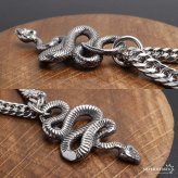 ステンレス スネークネックレス ヘビ ペンダントネックレス ダブル喜平チェーン 6面カット ごつめ シルバー 燻し アニマル ユニーク リアル 鱗 メンズ 男性 金属アレルギー対応