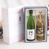 感謝の贈り物ボックス 日本酒作の透明な余韻と、優美なワイン2本セット(八鹿酒造 銀座のすずめ 琥珀 15年 25度 麦焼酎(大分県) 清水清三郎商店 作ザク 穂乃智純米 15度(三重県)) 720ml×1本 750ml×1本