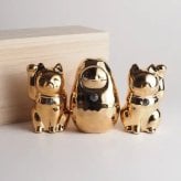【縁起物×天然石】Jeramic開運招福セット / 招き猫×だるま / ゴールド / 3体セット / ギフトボックス付き / 瀬戸焼 置物【送料無料（北海道・沖縄を除く）】