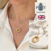 英国製 ハンドメイド ダブルリング ゴールドネックレス レディース 18Kゴールドプレーティング 上品 シンプル 誕生日 記念日 ギフト