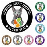 カーサイン 高齢者マーク SENIOR SAFE DRIVER ロシアンブルー ステッカー シール 直径13cm 肉球 日本製 車