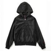 FUBU フブ レザージャケット メンズ レディース fam-62300 フェイクレザー ジップ フーディー パーカー ブルゾン 合皮 スクリプトロゴ 刺繍 ビッグシルエット ストリート ヒップホップ ダンス カジュアル M L XL XXL 2026FW Karlas