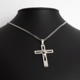 ステンレス クロスネックレス ダブル喜平 メンズ 十字架 ペンダント シルバーカラー オープンワーク 立体 ねじれ モチーフ ロングトップ 男性用 アクセサリー 首飾り カジュアル ストリート ロック 存在感 ユニセックス