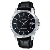 箱なし カシオ 腕時計 メンズ CASIO ブラック シルバー レザー 革ベルト 海外モデル 逆輸入 カレンダー 日付 薄型 シンプル ビジネス 仕事 通勤 就職祝い 誕生日 父の日 プレゼント ギフト 成人 卒業 入学