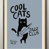 日本製 猫 ネコ ジャズ ギター A3 サイズ ポスター アート おしゃれ 絵画 インテリア 北欧 イラスト マット紙 艶消し アートパネル 額 フレーム デザイン 壁掛け ギフト 新築祝い ディスプレイ  速達 送料無料