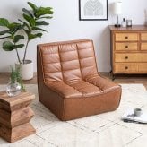 ソファ 座椅子 PVCレザー ブラウン 幅76cm クロスステッチ レザー調張地 厚みのあるフォルム ハンク 北欧風 存在感抜群 個性的 シンプルなフォルム ヴィンテージモダン かっこいい 送料無料