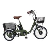 電動アシスト三輪自転車 E-PARTON PLUS イーパートンプラス BEPN18PN ノーパンクタイヤ ロータイプ 18インチ 3輪 電動自転車 サドル高67.5cm～ 適応身長128cm～ アシスト3モード ブラシレスモーター 前後カゴ バスケット LEDライト スイング機能 マットカーキ 買い物 お出かけ ご両親 祖父母 新生活 メーカー直送