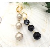 ピアス 金属アレルギー サージカルステンレス フープ 落ちない 引っかからない 外れにくい フック 大ぶりピアスで存在感あり！だけどとっても軽い3連パールピアス