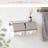 \クーポン配布中/ トイレットペーパーホルダー おしゃれ 2連 棚付き スマホ置き くすみカラー 可愛い 白 ホワイト グレージュ ピンク アイアン かわいい 横 トイレットペーパー ホルダー 2つ 横型 diy トイレ インテリア オシャレ シンプル