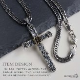 シルバー925 クロスネックレス フラワーネックレス アンティーク ペンダントネックレス ダブル喜平 6面カット 50cm 60cm シルバー 燻し ブラック 十字架 花 個性的 金剛杵 メンズ 男性 金属アレルギー対応